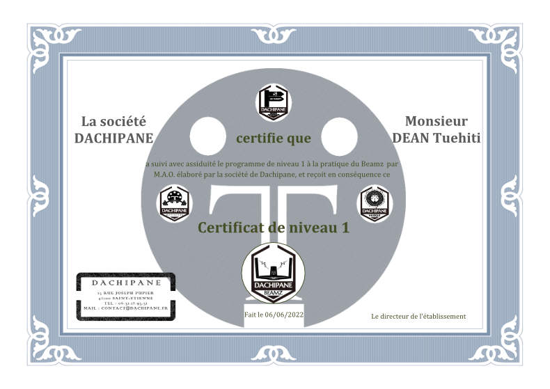 Dachipane : certificat de niveau 1