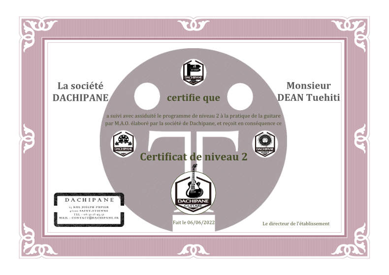 Dachipane : certificat de niveau 2