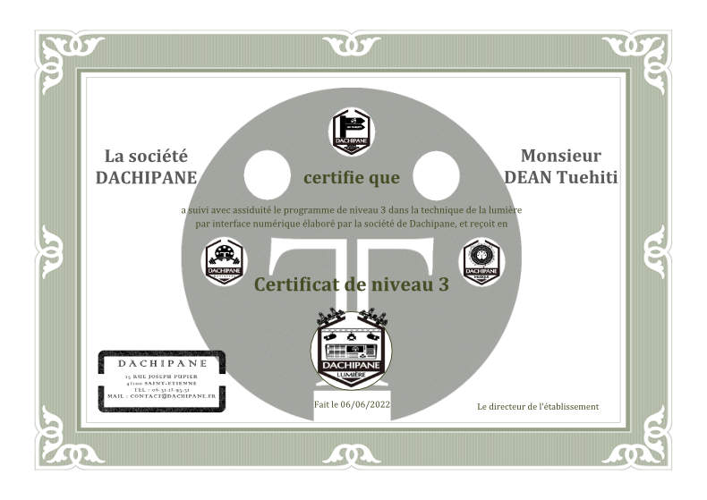 Dachipane : certificat de niveau 3